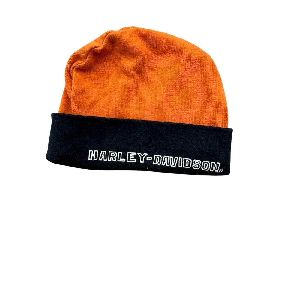 Harley Davidson Infant Beanie Hat Orange Black Logo Baby Knit Cap